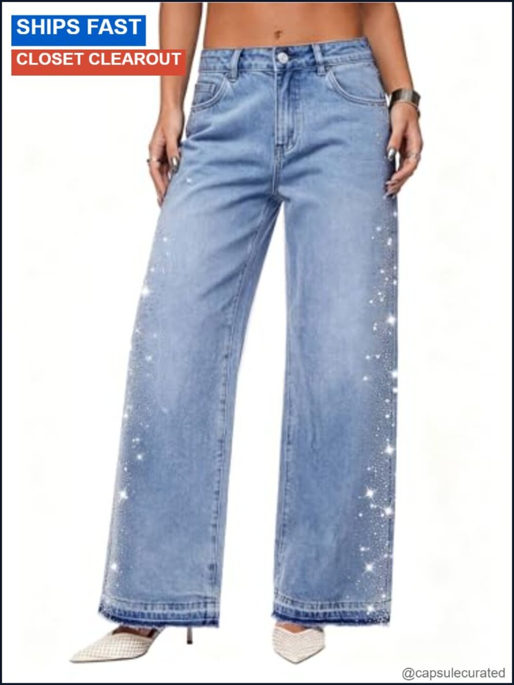 Rhinestone Baggy High Waisted Wide Leg Y2K Tall Jeans